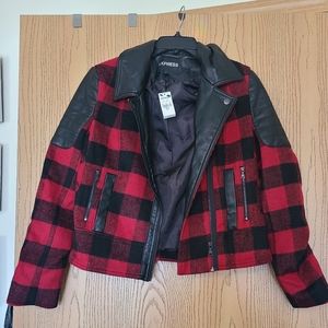 Express faux leather, wool plaid jacket NWT